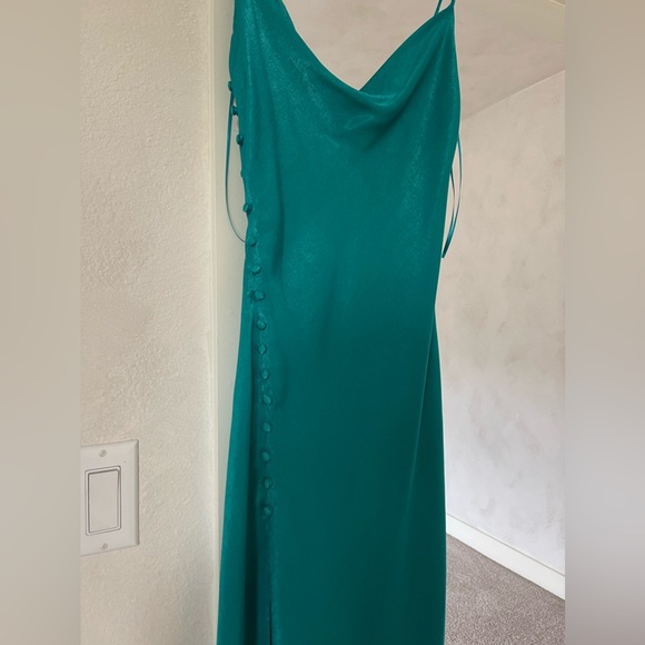 ZARA Satin silk cowl neck slip dress with buttons - Picture 2 of 7